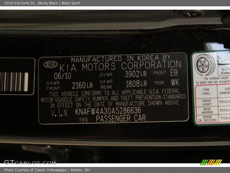 Ebony Black / Black Sport 2010 Kia Forte SX