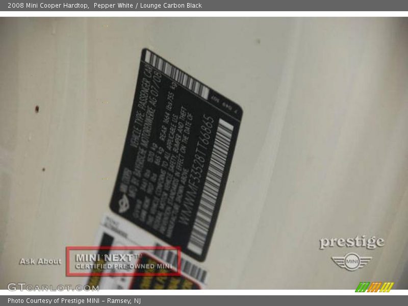 Pepper White / Lounge Carbon Black 2008 Mini Cooper Hardtop