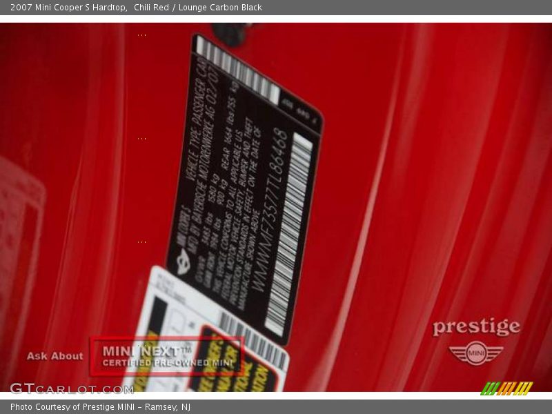 Chili Red / Lounge Carbon Black 2007 Mini Cooper S Hardtop