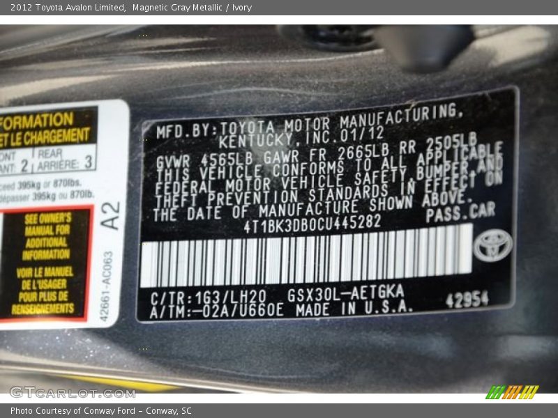 Magnetic Gray Metallic / Ivory 2012 Toyota Avalon Limited