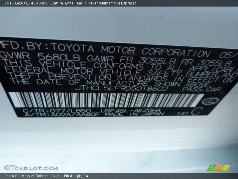 Starfire White Pearl / Flaxen/Shimamoku Espresso 2013 Lexus LS 460 AWD