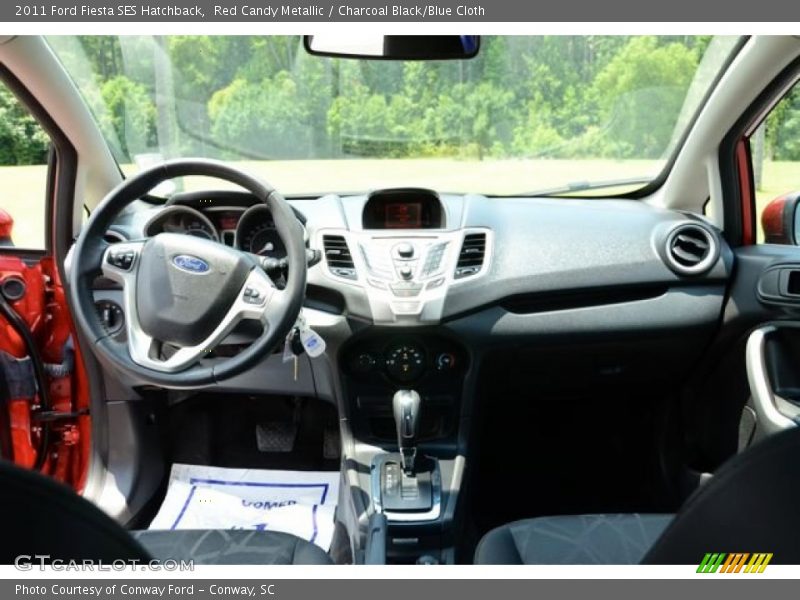 Red Candy Metallic / Charcoal Black/Blue Cloth 2011 Ford Fiesta SES Hatchback