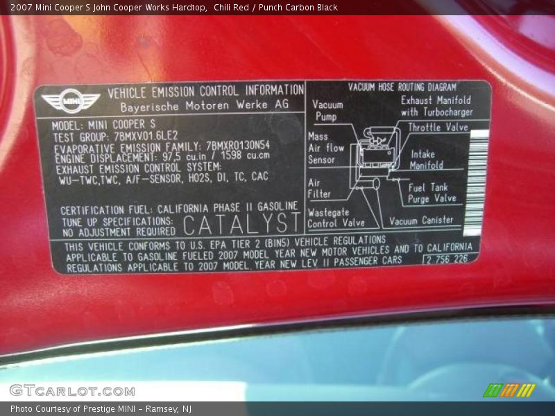 Chili Red / Punch Carbon Black 2007 Mini Cooper S John Cooper Works Hardtop