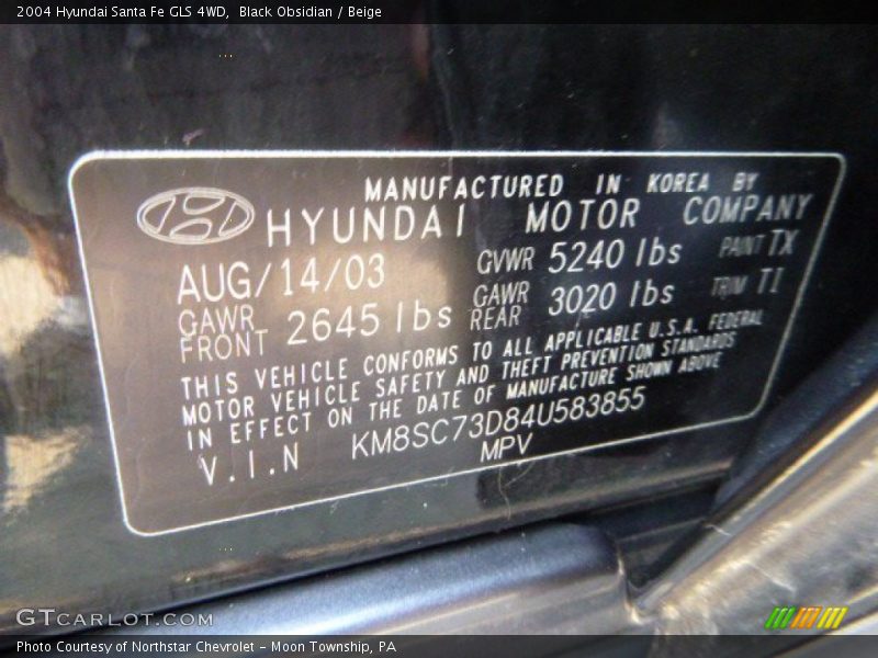 Black Obsidian / Beige 2004 Hyundai Santa Fe GLS 4WD