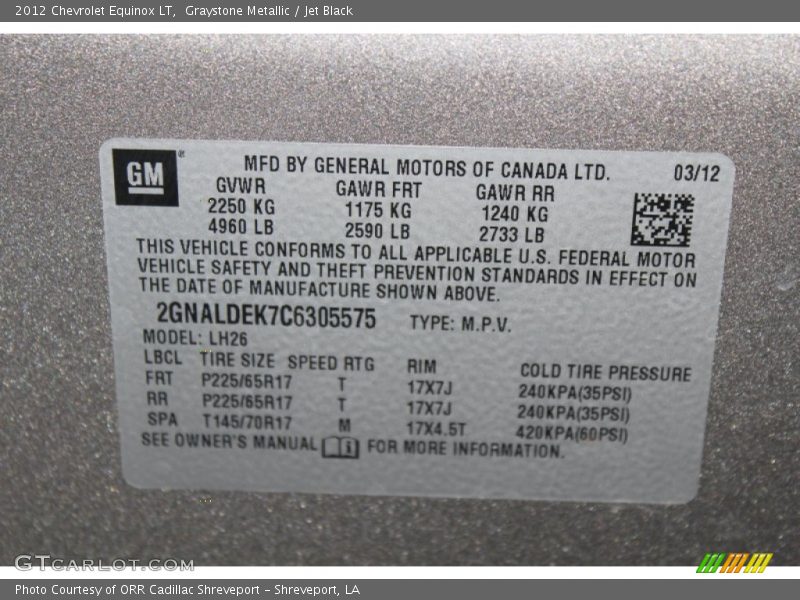 Graystone Metallic / Jet Black 2012 Chevrolet Equinox LT