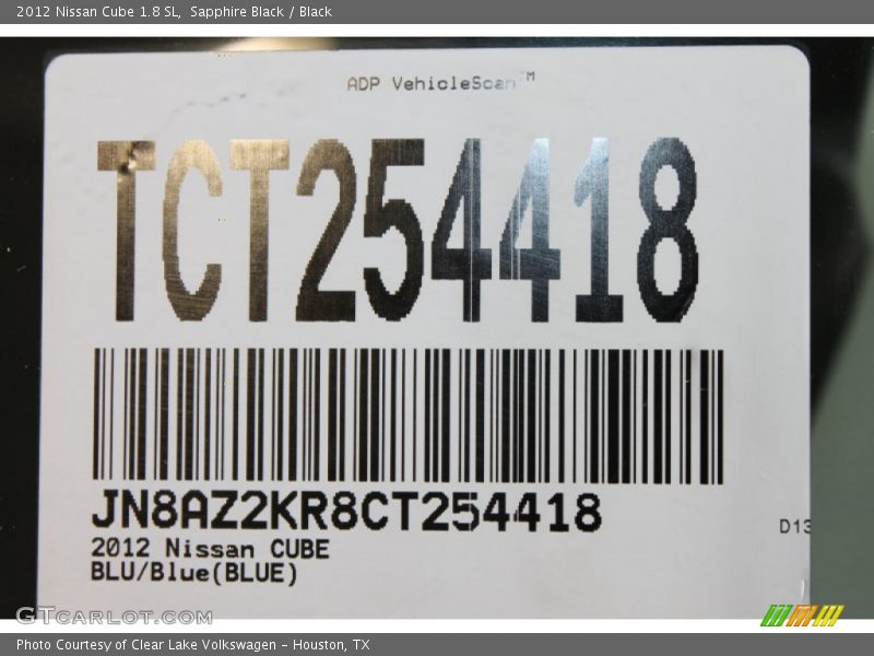 Sapphire Black / Black 2012 Nissan Cube 1.8 SL