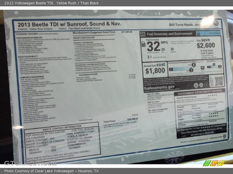 Yellow Rush / Titan Black 2013 Volkswagen Beetle TDI