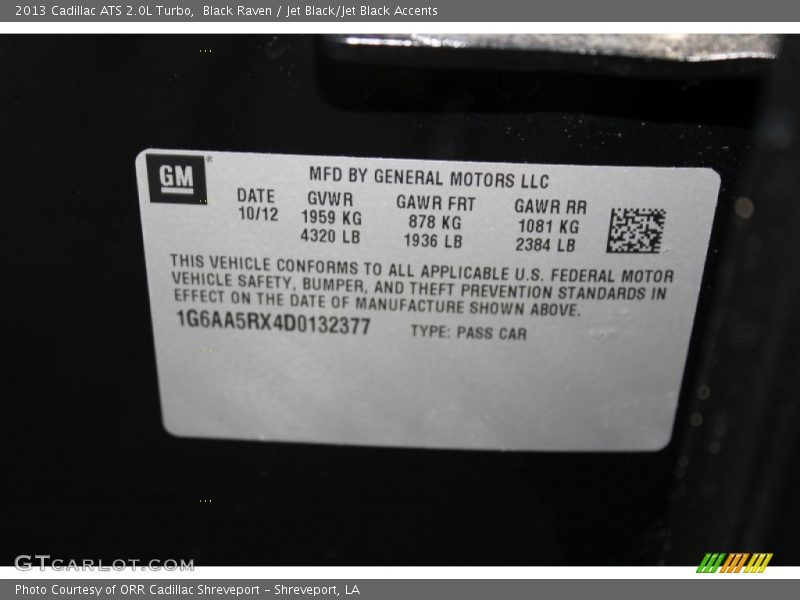 Black Raven / Jet Black/Jet Black Accents 2013 Cadillac ATS 2.0L Turbo