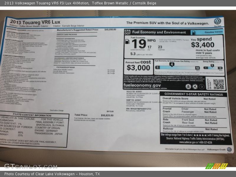 Toffee Brown Metallic / Cornsilk Beige 2013 Volkswagen Touareg VR6 FSI Lux 4XMotion
