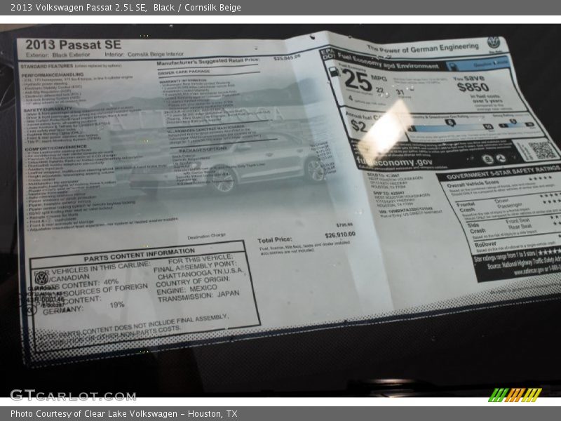 Black / Cornsilk Beige 2013 Volkswagen Passat 2.5L SE