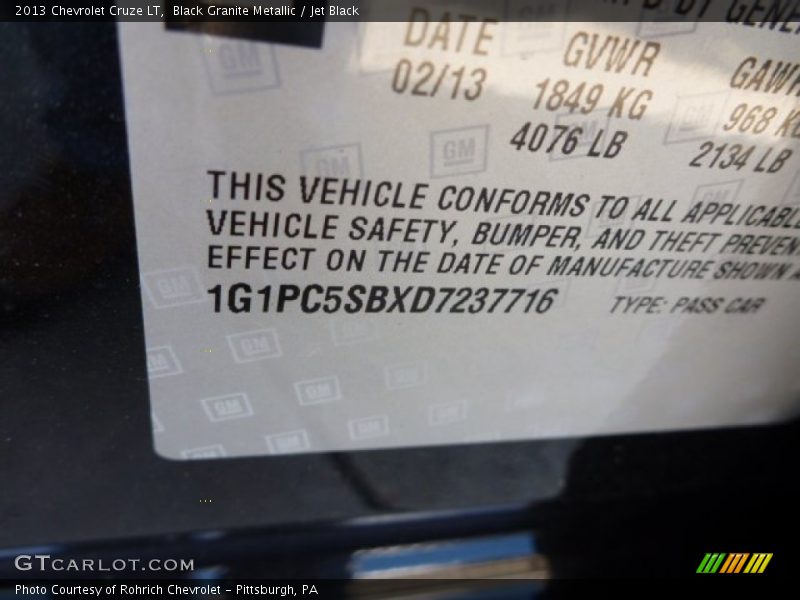 Black Granite Metallic / Jet Black 2013 Chevrolet Cruze LT