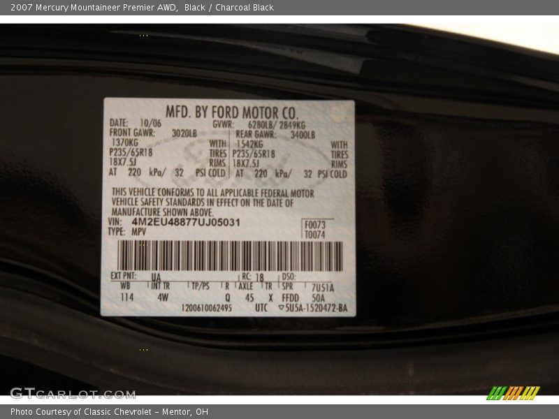 Black / Charcoal Black 2007 Mercury Mountaineer Premier AWD