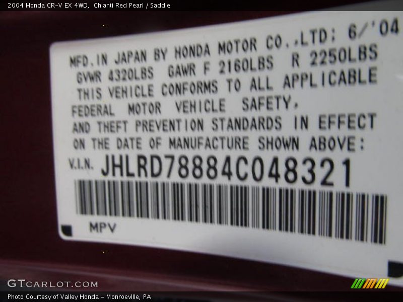 Chianti Red Pearl / Saddle 2004 Honda CR-V EX 4WD