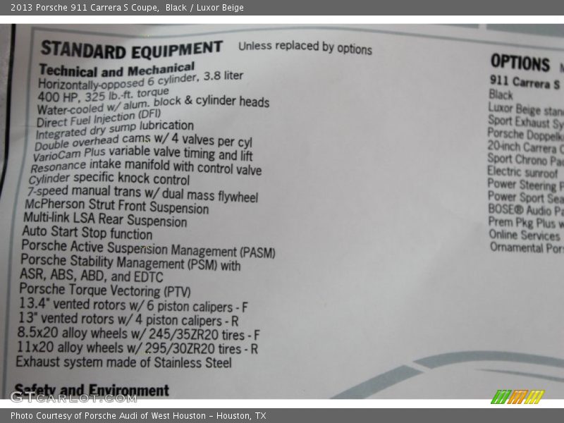  2013 911 Carrera S Coupe Window Sticker