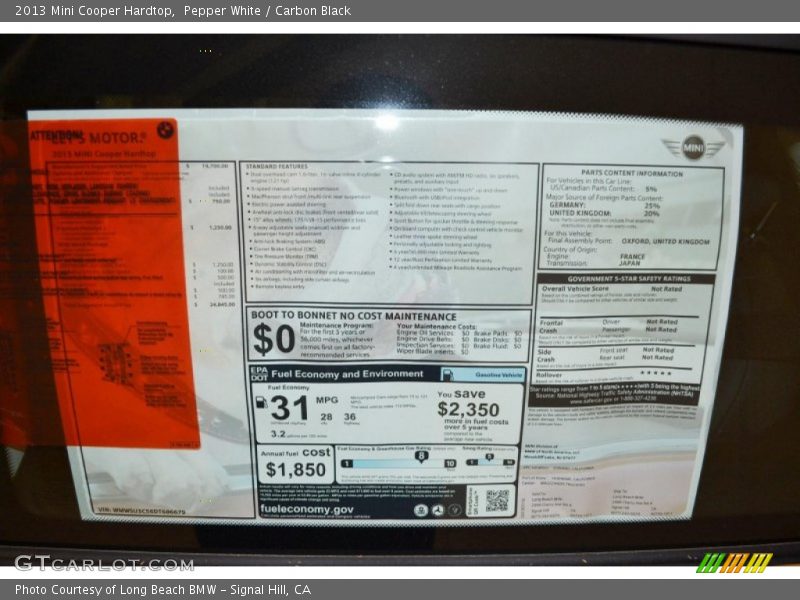 Pepper White / Carbon Black 2013 Mini Cooper Hardtop