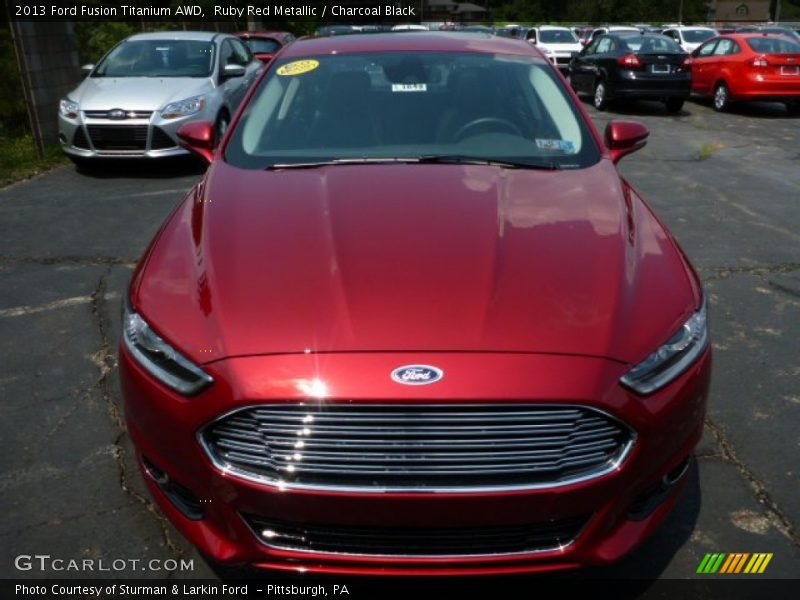 Ruby Red Metallic / Charcoal Black 2013 Ford Fusion Titanium AWD