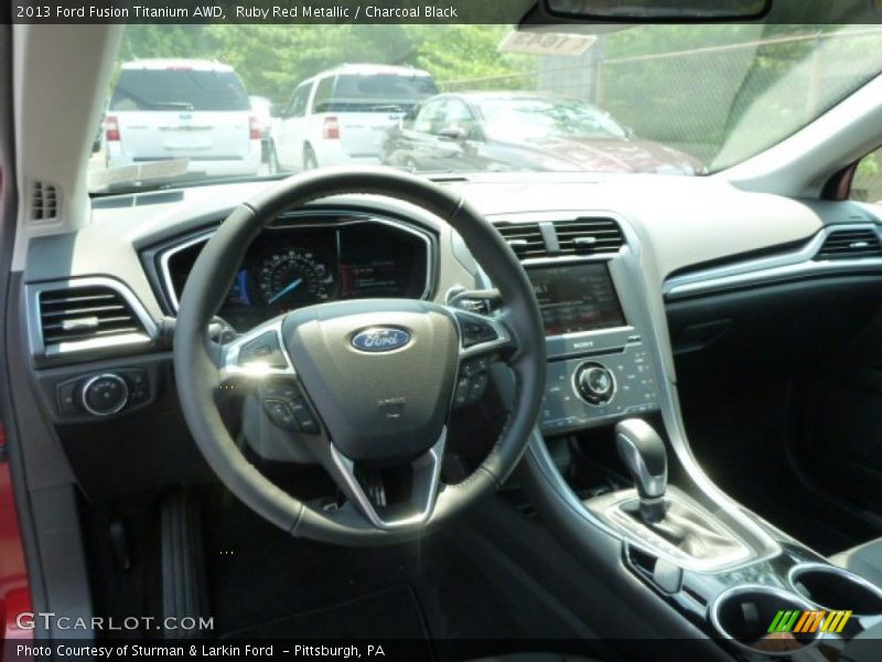Ruby Red Metallic / Charcoal Black 2013 Ford Fusion Titanium AWD