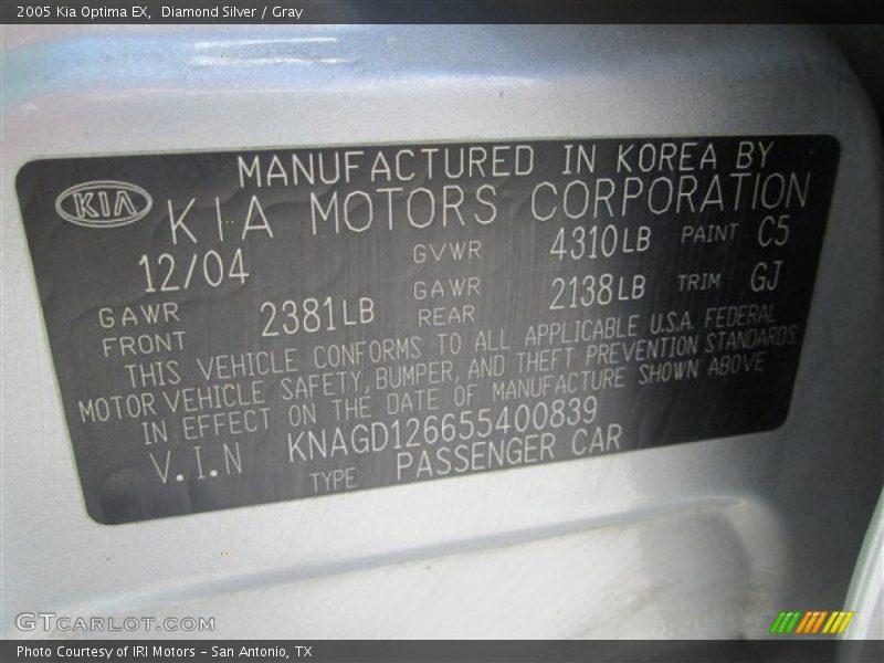 Diamond Silver / Gray 2005 Kia Optima EX