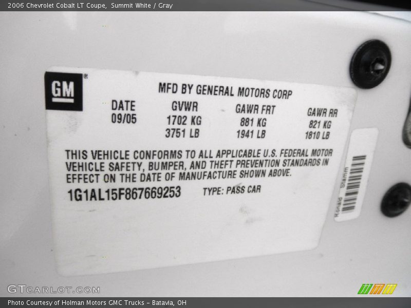 Summit White / Gray 2006 Chevrolet Cobalt LT Coupe