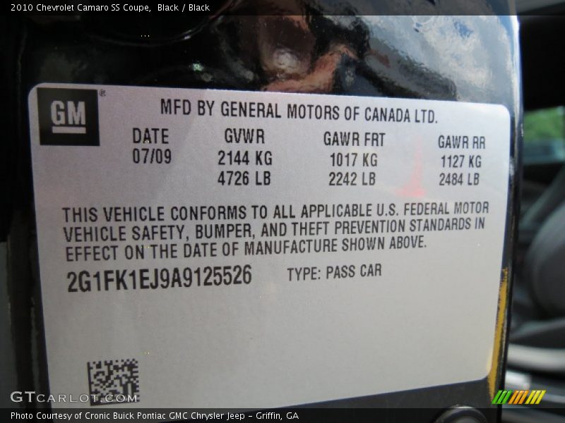 Black / Black 2010 Chevrolet Camaro SS Coupe