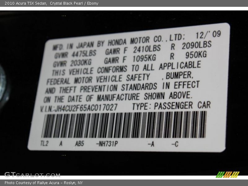 Crystal Black Pearl / Ebony 2010 Acura TSX Sedan