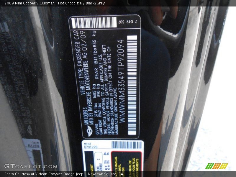 Hot Chocolate / Black/Grey 2009 Mini Cooper S Clubman