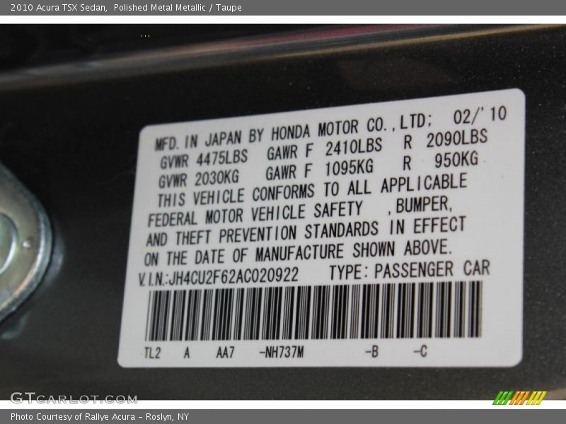 Polished Metal Metallic / Taupe 2010 Acura TSX Sedan