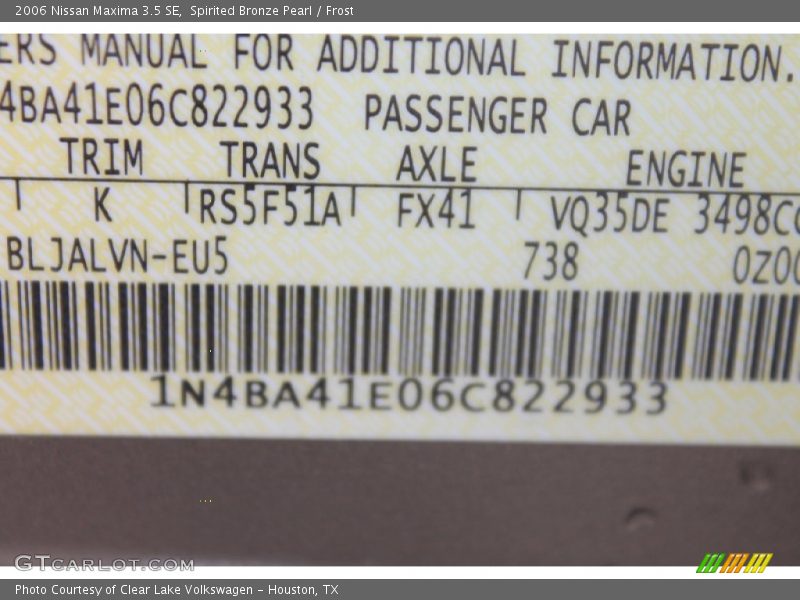 Spirited Bronze Pearl / Frost 2006 Nissan Maxima 3.5 SE