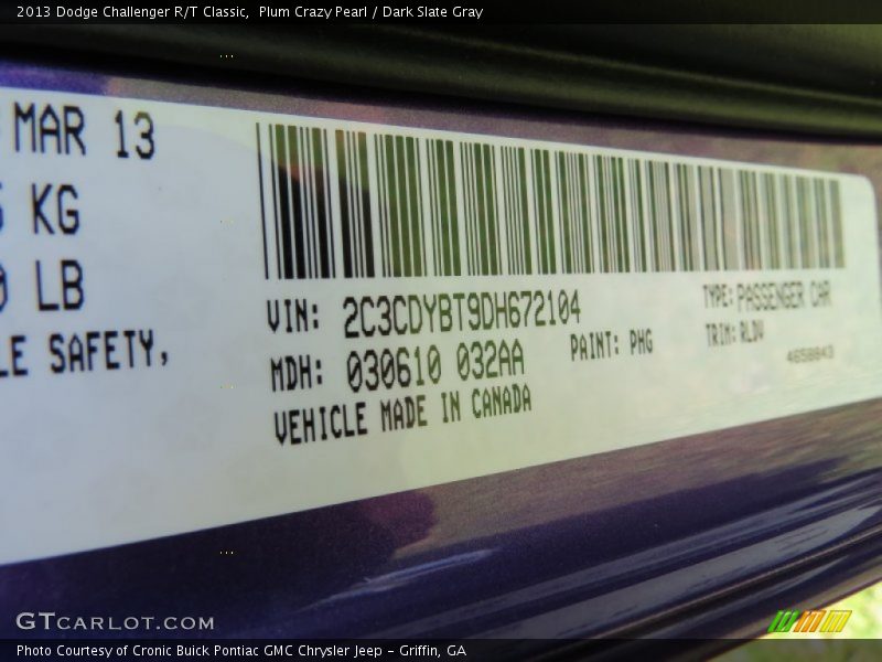 2013 Challenger R/T Classic Plum Crazy Pearl Color Code PHG