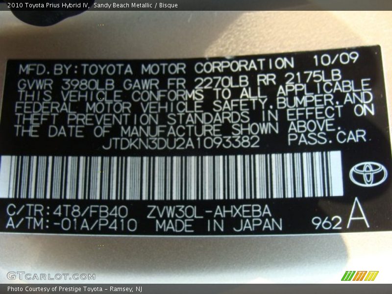 Sandy Beach Metallic / Bisque 2010 Toyota Prius Hybrid IV