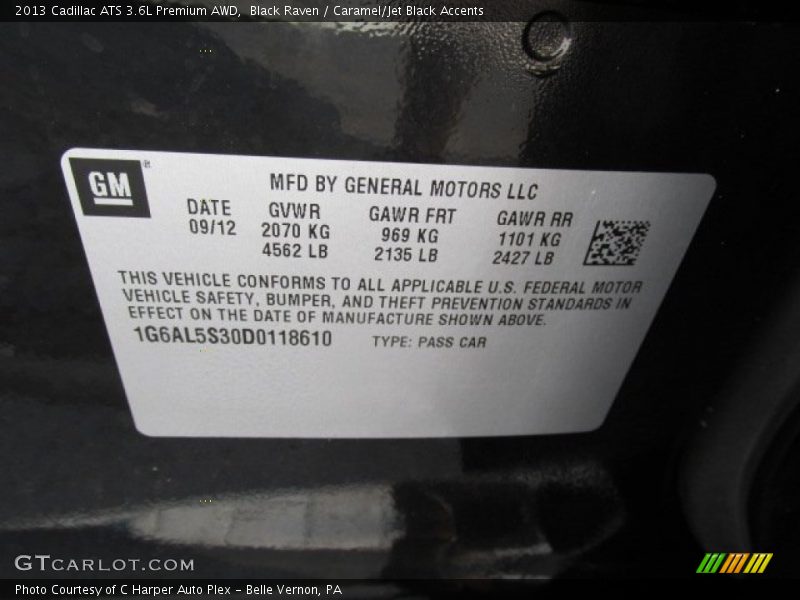 Info Tag of 2013 ATS 3.6L Premium AWD