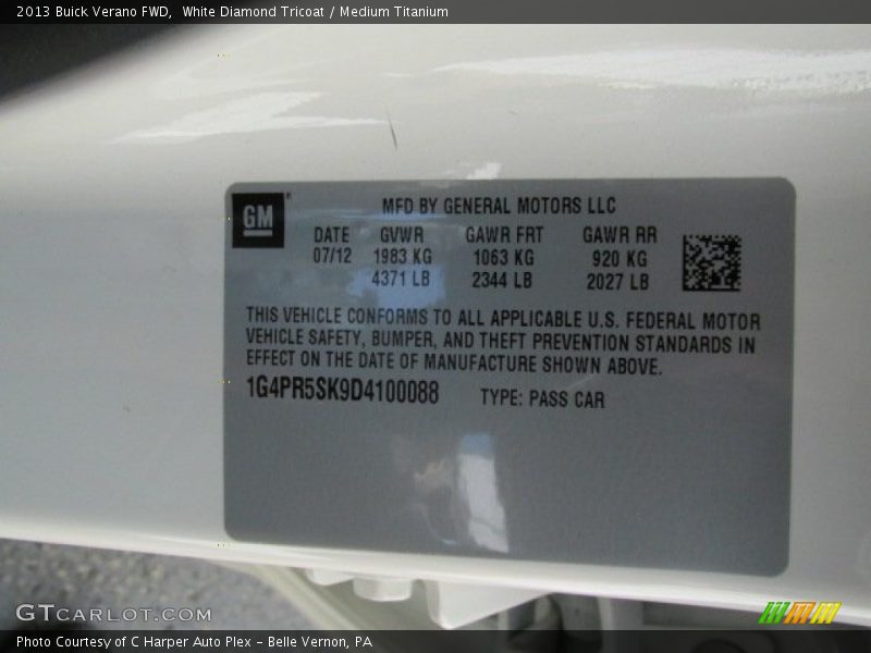 White Diamond Tricoat / Medium Titanium 2013 Buick Verano FWD
