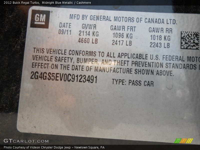 Midnight Blue Metallic / Cashmere 2012 Buick Regal Turbo