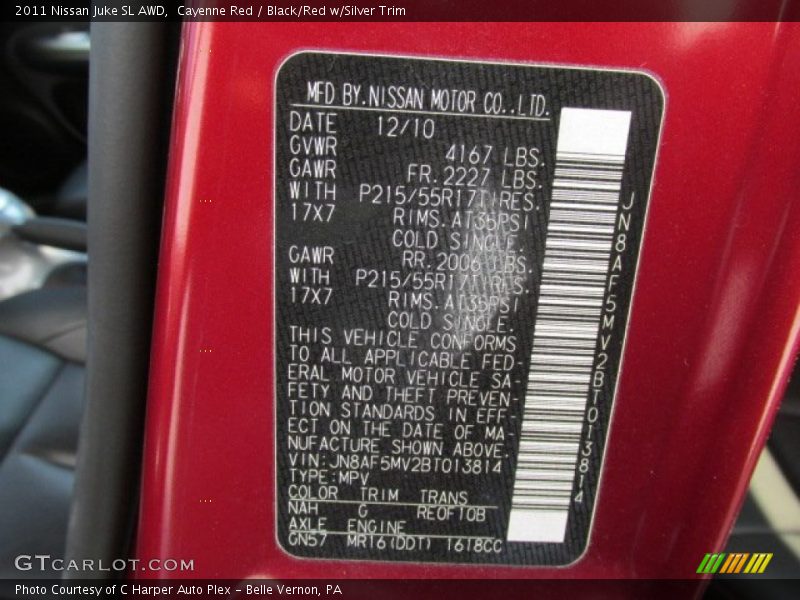 Cayenne Red / Black/Red w/Silver Trim 2011 Nissan Juke SL AWD