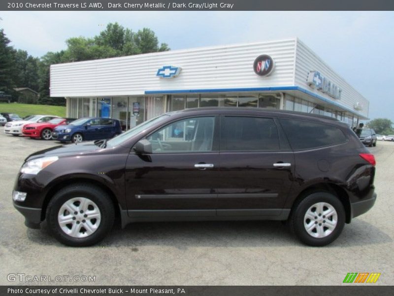 Dark Cherry Metallic / Dark Gray/Light Gray 2010 Chevrolet Traverse LS AWD