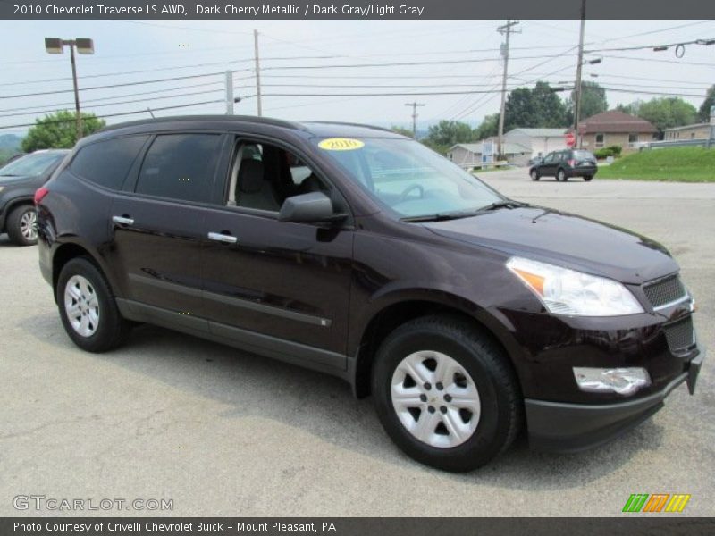 Dark Cherry Metallic / Dark Gray/Light Gray 2010 Chevrolet Traverse LS AWD