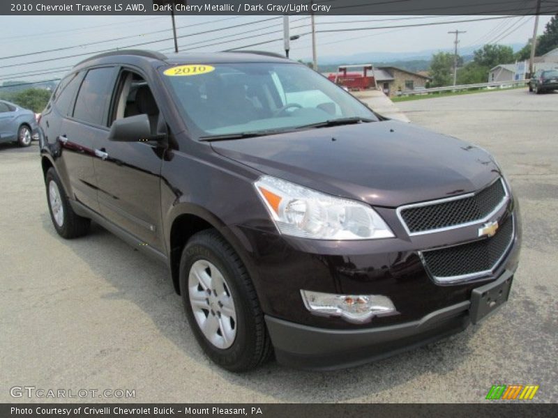 Dark Cherry Metallic / Dark Gray/Light Gray 2010 Chevrolet Traverse LS AWD