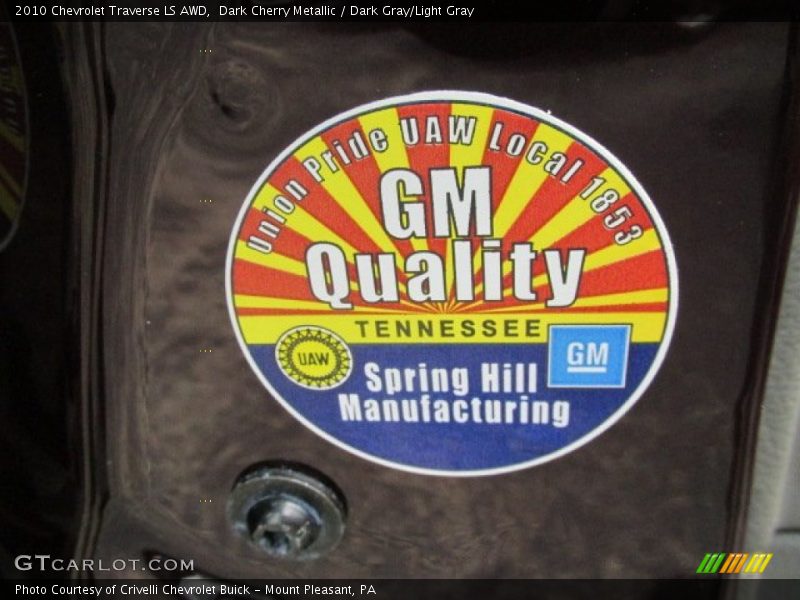 Dark Cherry Metallic / Dark Gray/Light Gray 2010 Chevrolet Traverse LS AWD