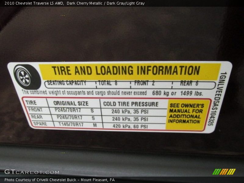 Dark Cherry Metallic / Dark Gray/Light Gray 2010 Chevrolet Traverse LS AWD