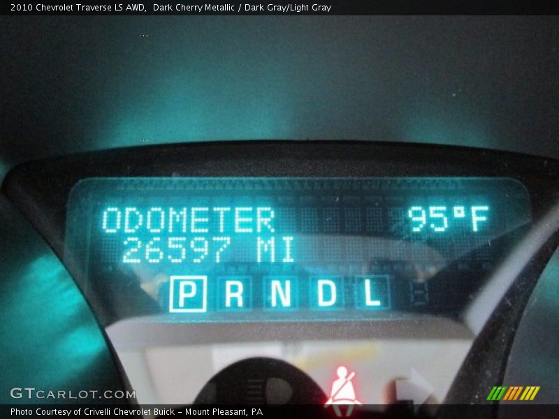 Dark Cherry Metallic / Dark Gray/Light Gray 2010 Chevrolet Traverse LS AWD