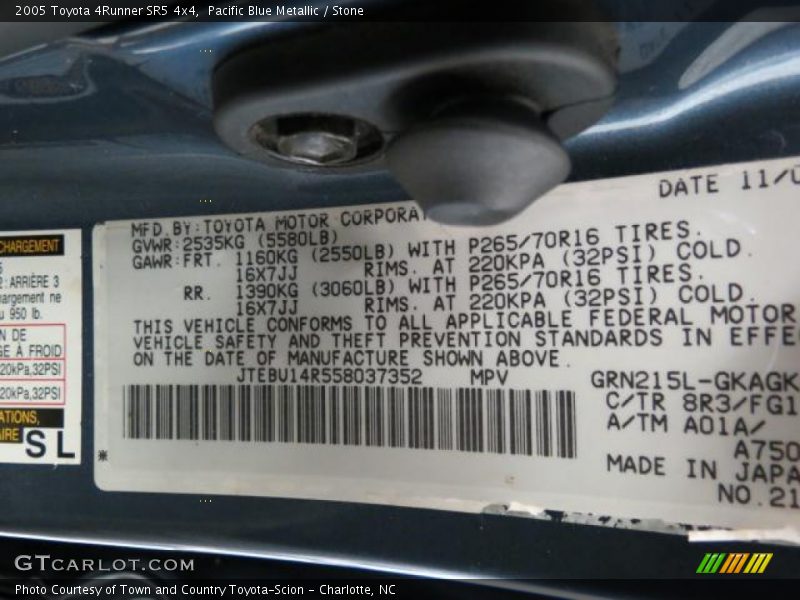Pacific Blue Metallic / Stone 2005 Toyota 4Runner SR5 4x4