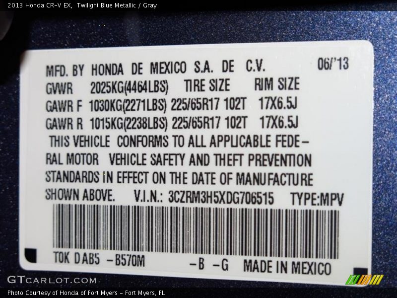 Twilight Blue Metallic / Gray 2013 Honda CR-V EX