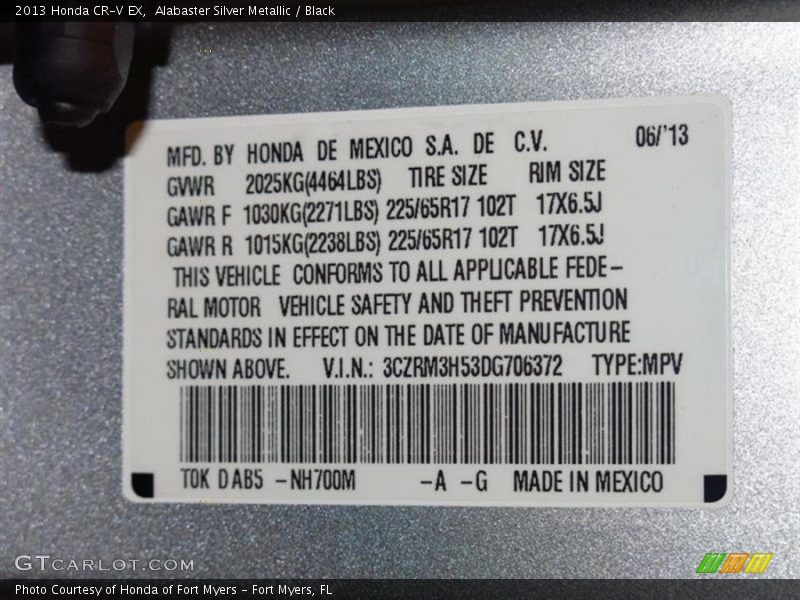 Alabaster Silver Metallic / Black 2013 Honda CR-V EX