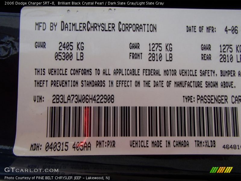 Brilliant Black Crystal Pearl / Dark Slate Gray/Light Slate Gray 2006 Dodge Charger SRT-8
