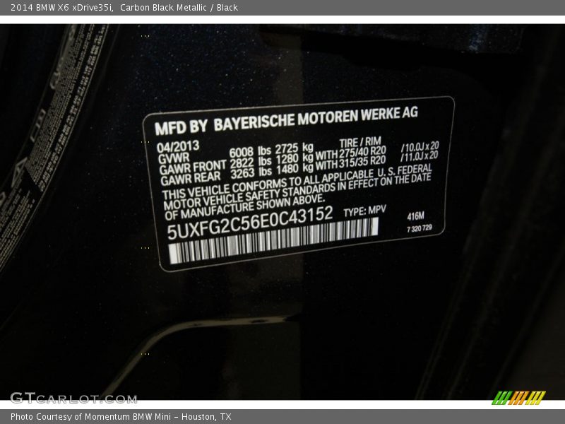 2014 X6 xDrive35i Carbon Black Metallic Color Code 416