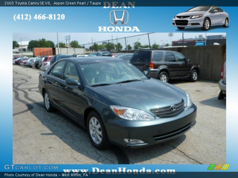 Aspen Green Pearl / Taupe 2003 Toyota Camry SE V6