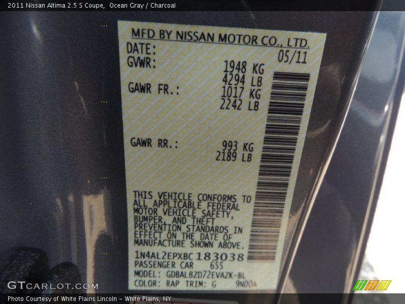 Ocean Gray / Charcoal 2011 Nissan Altima 2.5 S Coupe