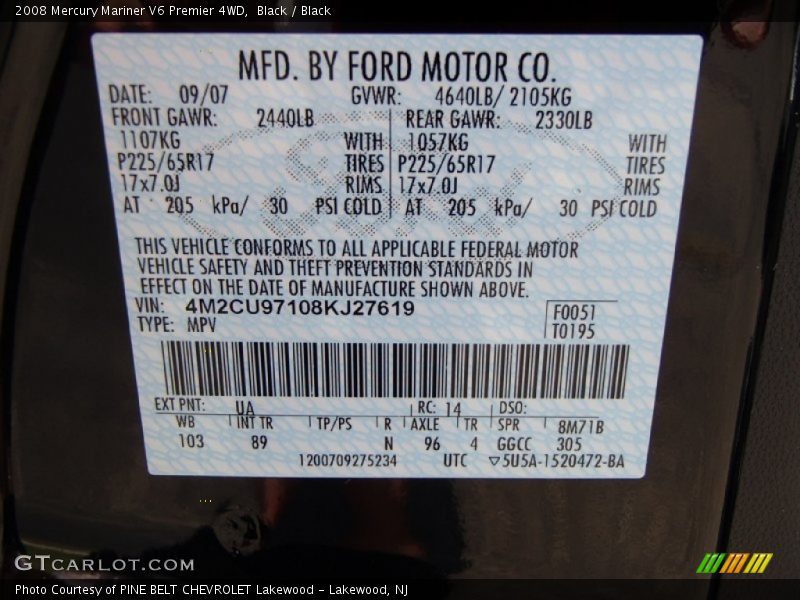 Black / Black 2008 Mercury Mariner V6 Premier 4WD