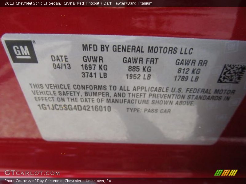 Crystal Red Tintcoat / Dark Pewter/Dark Titanium 2013 Chevrolet Sonic LT Sedan
