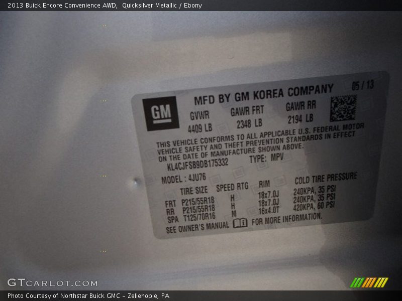 Quicksilver Metallic / Ebony 2013 Buick Encore Convenience AWD